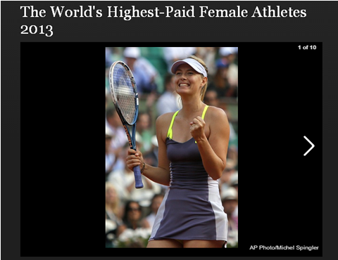 013年世界女性スポーツ選手長者番付（収入ランキング）