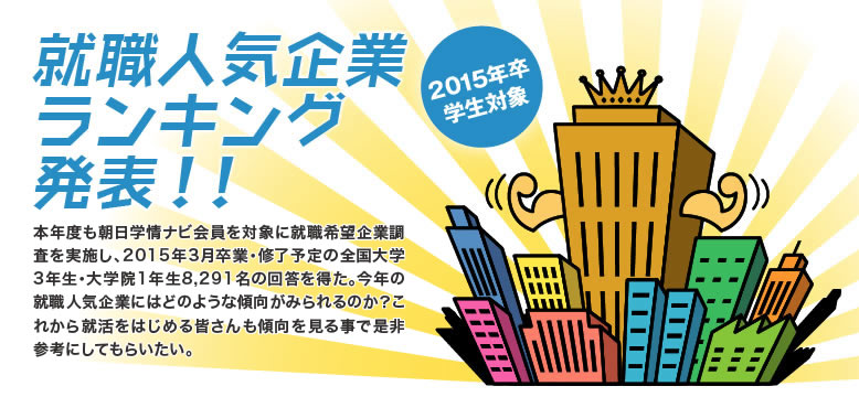 学生人気企業ランキング（2015年卒業生対象）by 朝日学情ナビ