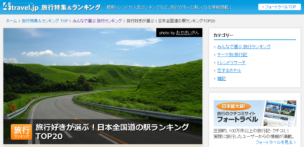 旅行好きが選ぶ！日本全国　道の駅ランキングTOP20