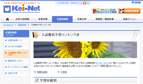 河合塾が予想する各大学の2014年の大学入試難易度(ボーダーライン)「2014年大学入試難易予想ランキング」最新版